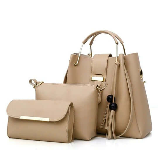 Imported Leather 3 Pcs Bag Set – Bronze Elegance for Women