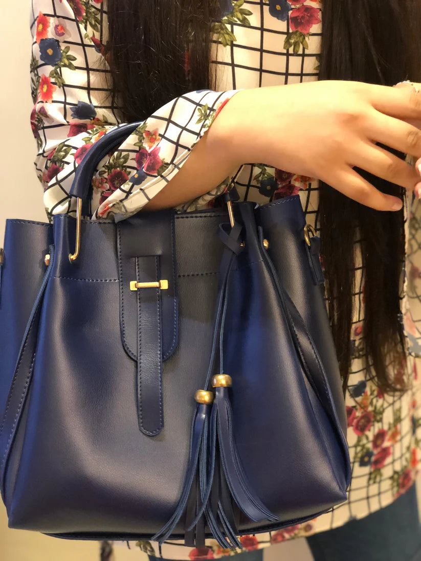 Imported Leather 3 Pcs Bag Set – Navy Blue