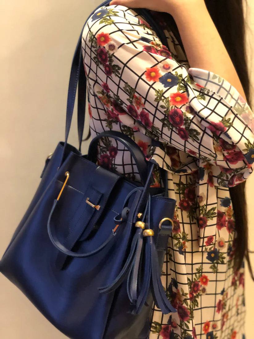 Imported Leather 3 Pcs Bag Set – Navy Blue