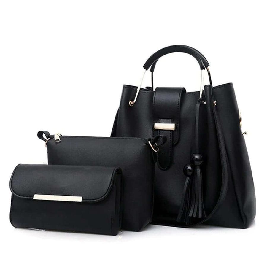 Imported Leather 3 Pcs Bag Set – Classic Black
