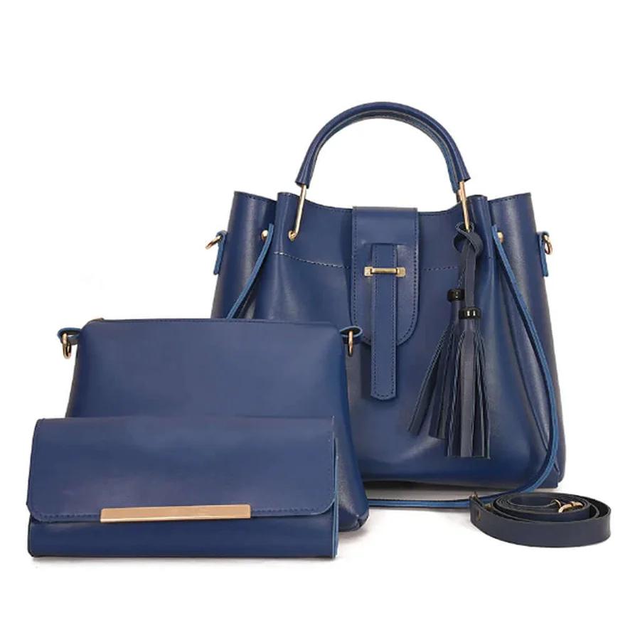 Imported Leather 3 Pcs Bag Set – Navy Blue