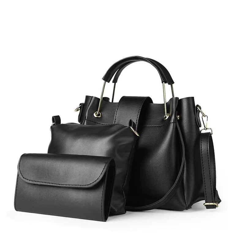Imported Leather 3 Pcs Bag Set – Classic Black