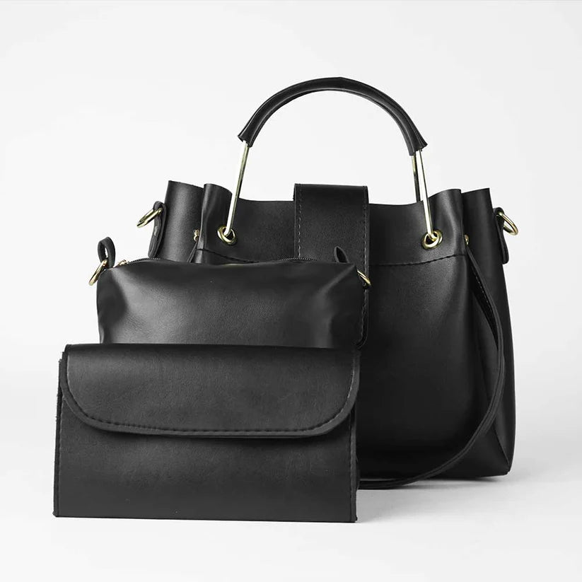 3 PIECE HAND BAG - BLACK